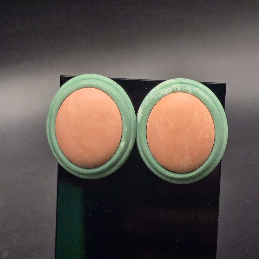 Avon 1987 Sunbleached Color Earrings Orange Green Oval Pierced Post